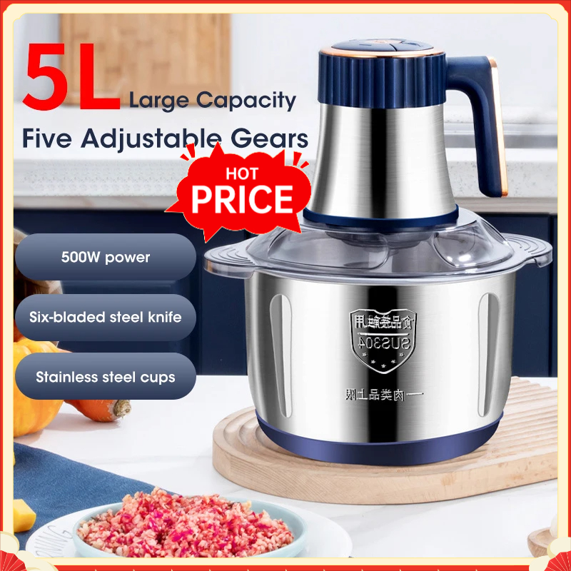 Baby Kitchen Food - 5L電動ミートグラインダー 304ステンレス製フードクラッシャー 多機能野菜スライサー チョッパー ミンサー ベビーフードプロセッサー