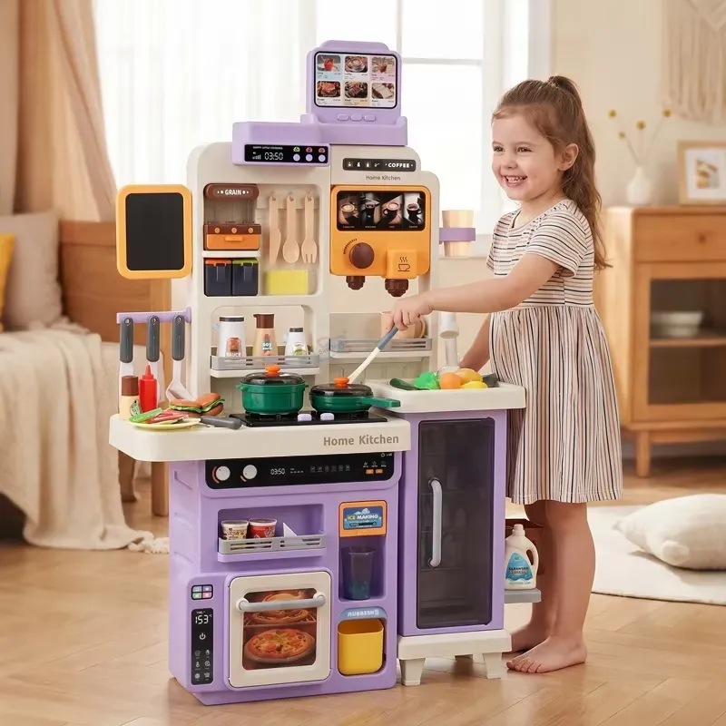 Baby Kitchen Food - 90cm大型ごっこ遊びキッチンセット（ライト、サウンド、シンク、おもちゃの食べ物、アクセサリー付き）子供向け知育ロールプレイギフト