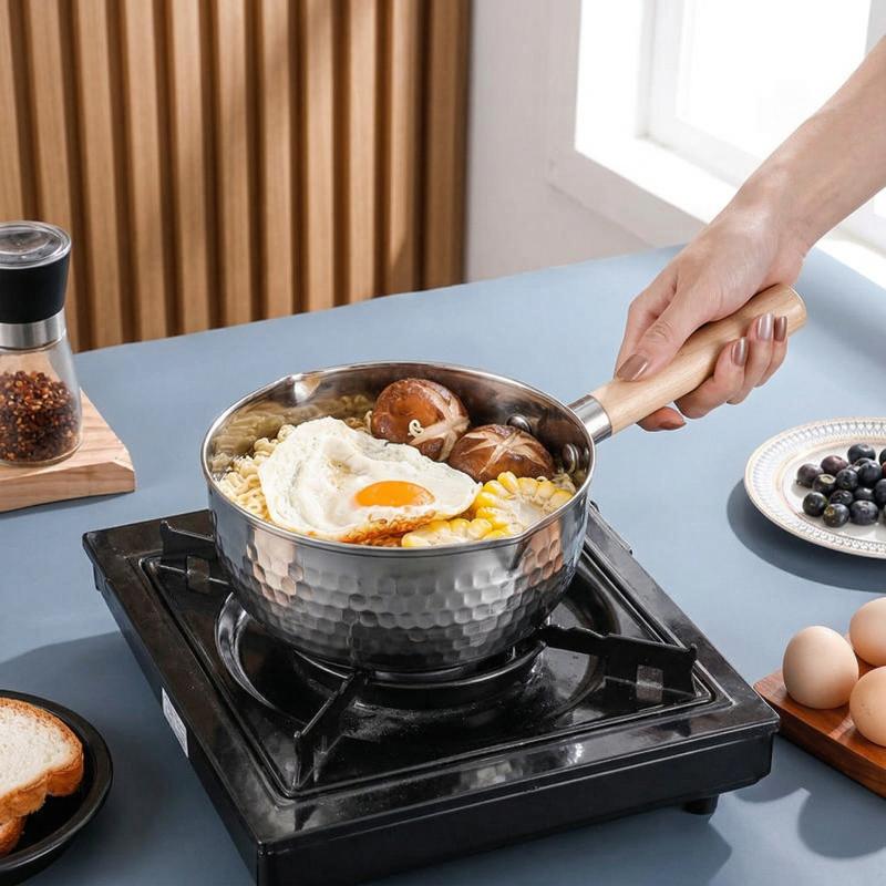Baby Kitchen Food - 16-20cm ミルクポット ノンスティック ステンレス製 木製ハンドル付き 家庭用調理鍋