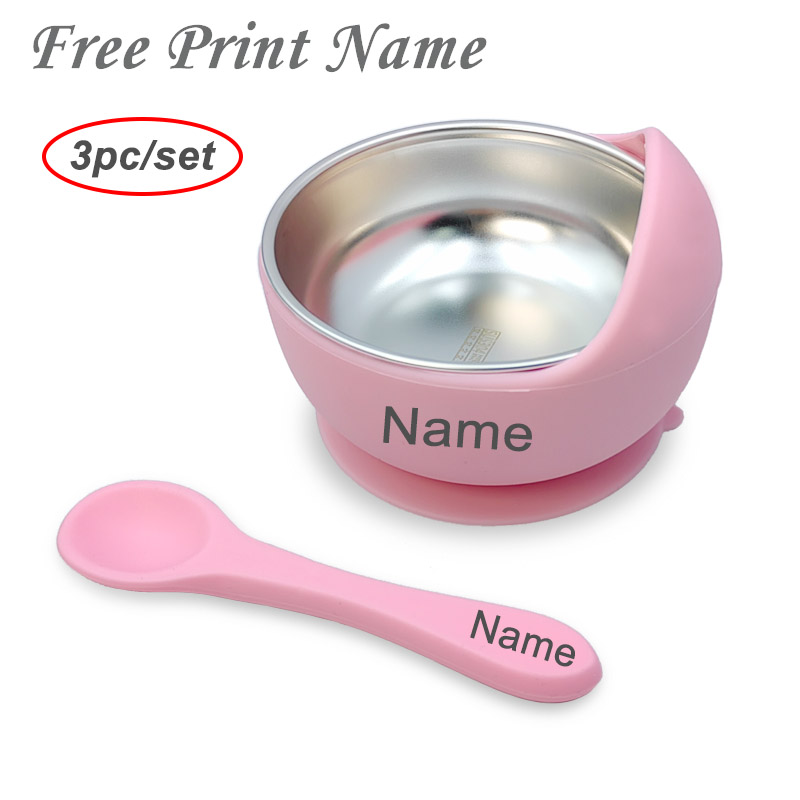 Baby Food Dispensing Spoon - 3 個セットベビー給餌ボウルスプーン付きステンレス鋼ボウルパーソナライズされた名前食器子供のための吸盤ボウルベビー供給