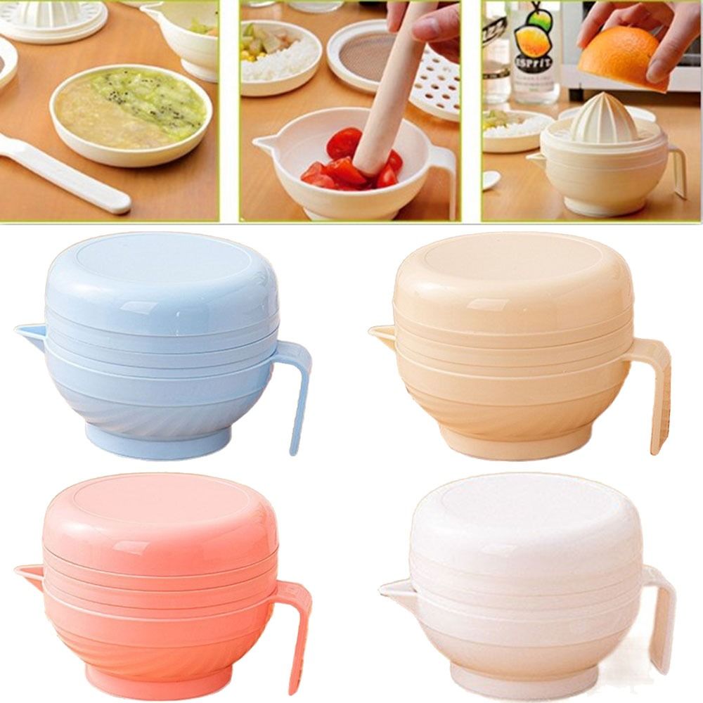 Baby Food Grinding Bowl - 7個入り携帯用食品粉砕ボウルセット、柑橘ジューサー、食品グレード、ベビー用マニュアルグラインダーキット、粉砕棒付き、積み重ね可能