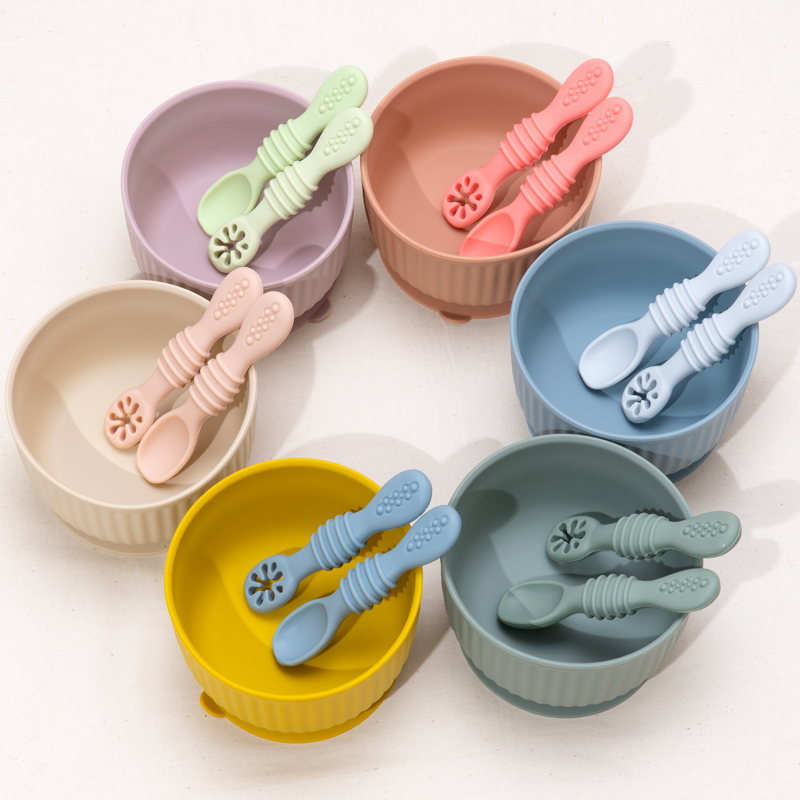 Baby Food Weaning - 子供用シリコンフィーディングスプーン,2ピース/セット100%,食品の安全性を承認する,赤ちゃんのトレーニング,離乳,食事の学習,子供用食器