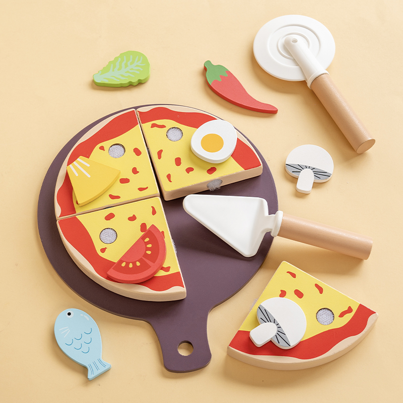 Baby Food Under 1 Year - 子供用ピザカットおもちゃ モンテッソーリごっこ遊びピザセット 木製シミュレーション食品おもちゃ 幼児ロールプレイゲーム 早期教育玩具