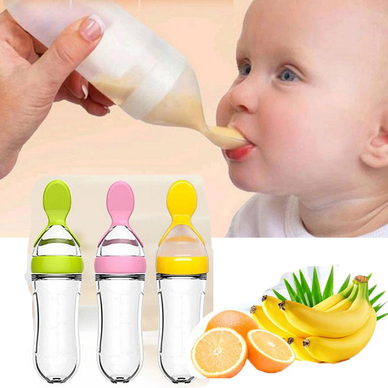 Baby Food Dispensing Spoon - 人気沸騰中！ベビー用シリコン製哺乳瓶（スプーン付き）3オンス、フードディスペンシングスプーン、フードスクイーズスプーン、男の子、女の子、幼児向け