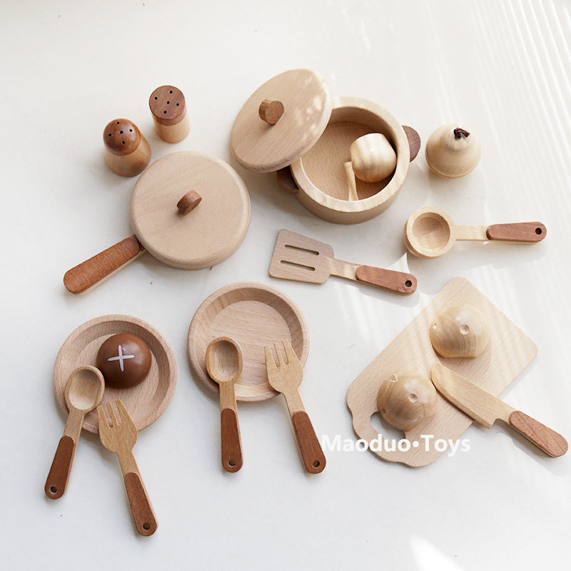 Baby Kitchen Food - マオドゥオ おもちゃ ブナ材製 キッズキッチン プレイセット 調理器具