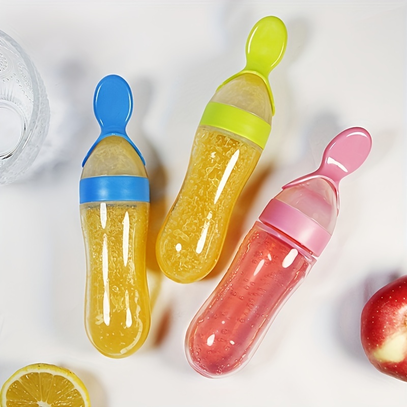 Baby Food Dispensing Spoon - ベビー用シリコン製哺乳瓶、スプーン付き、3オンスの食品分配スプーン、食品絞り出しスプーン、男の子と女の子の幼児に適しています