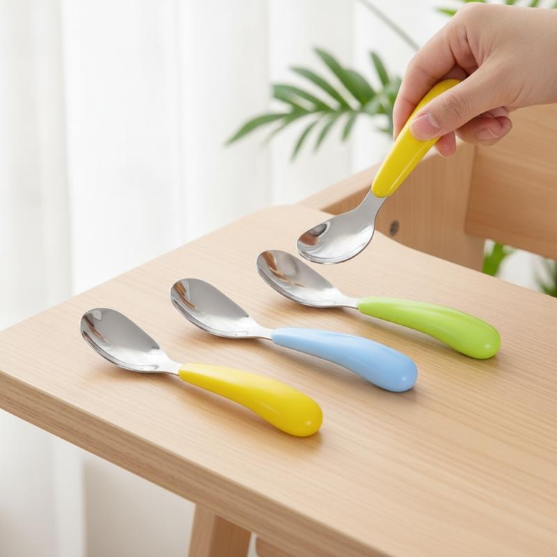 Baby Food Weaning - 創造的なステンレス製幼児用離乳食スプーン、食品グレードの平底スプーン、家庭での日常的な授乳用