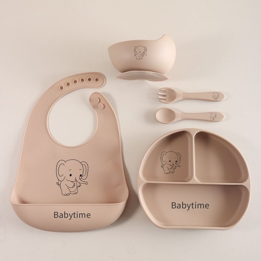 レーザーエレファントベビー食器セット、5点セット食品グレード - Baby Food Weaning のレビューと価格