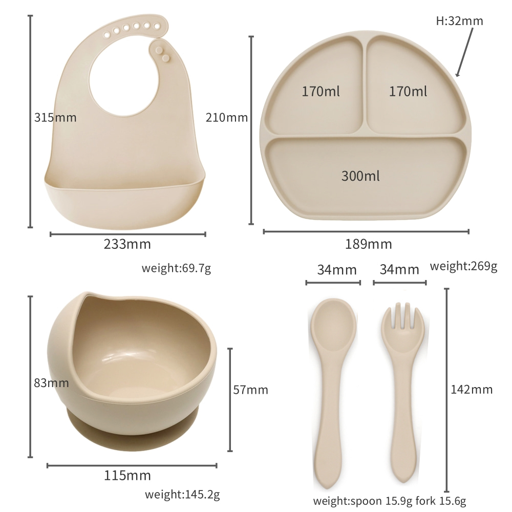 5点セットのベビー食器セット。食品グレードのシリコン製で、よ - Baby Food Weaning のレビューと価格