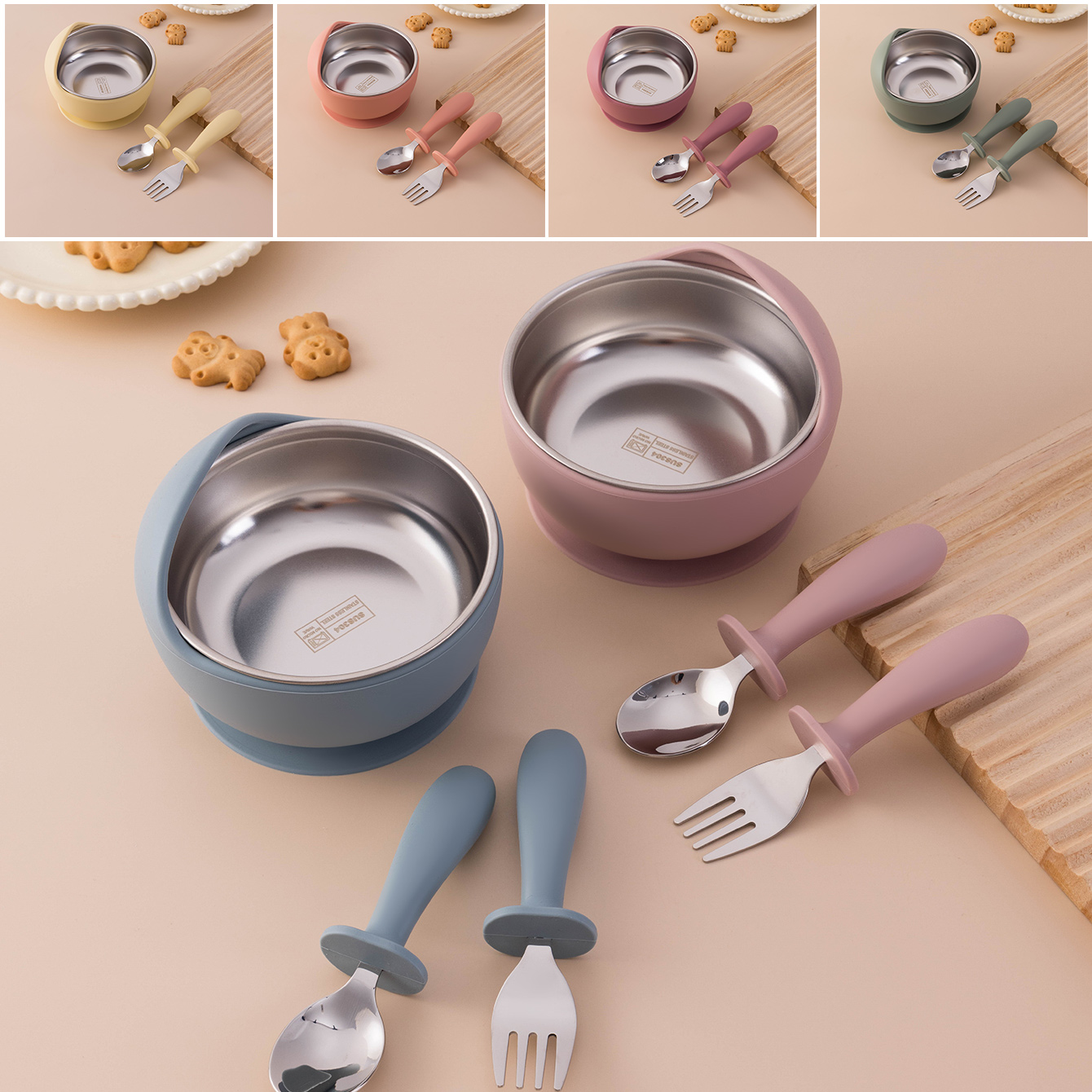 カラーキッズ 3 個ステンレス鋼シリコーン給餌セット取り外し - Baby Food Dispensing Spoon のレビューと価格