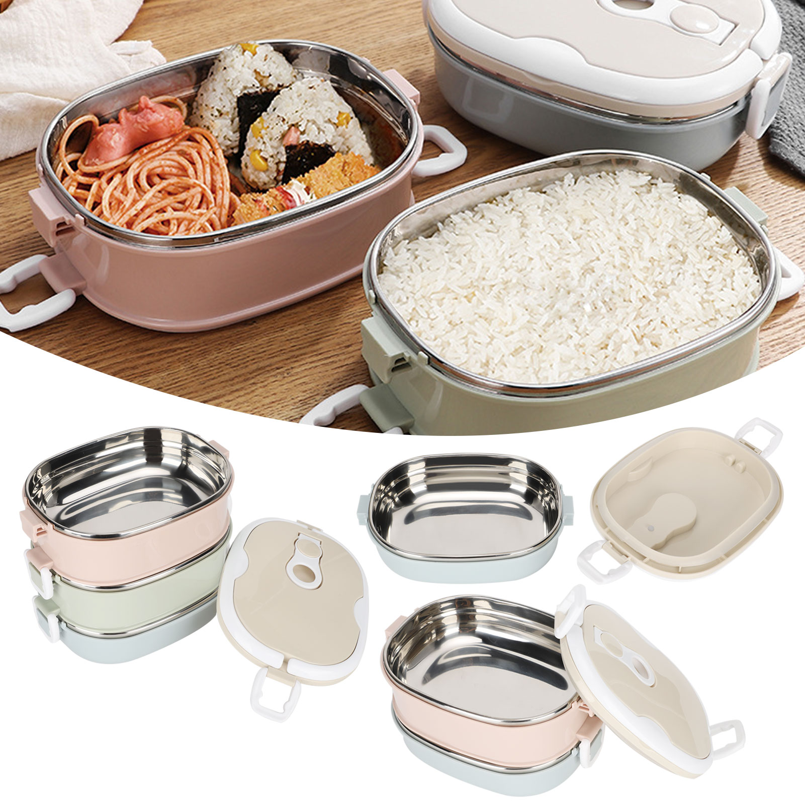 弁当箱弁当箱ポータブルステンレス鋼食品容器学生子供作業キッチ - Baby Kitchen Food のレビューと価格