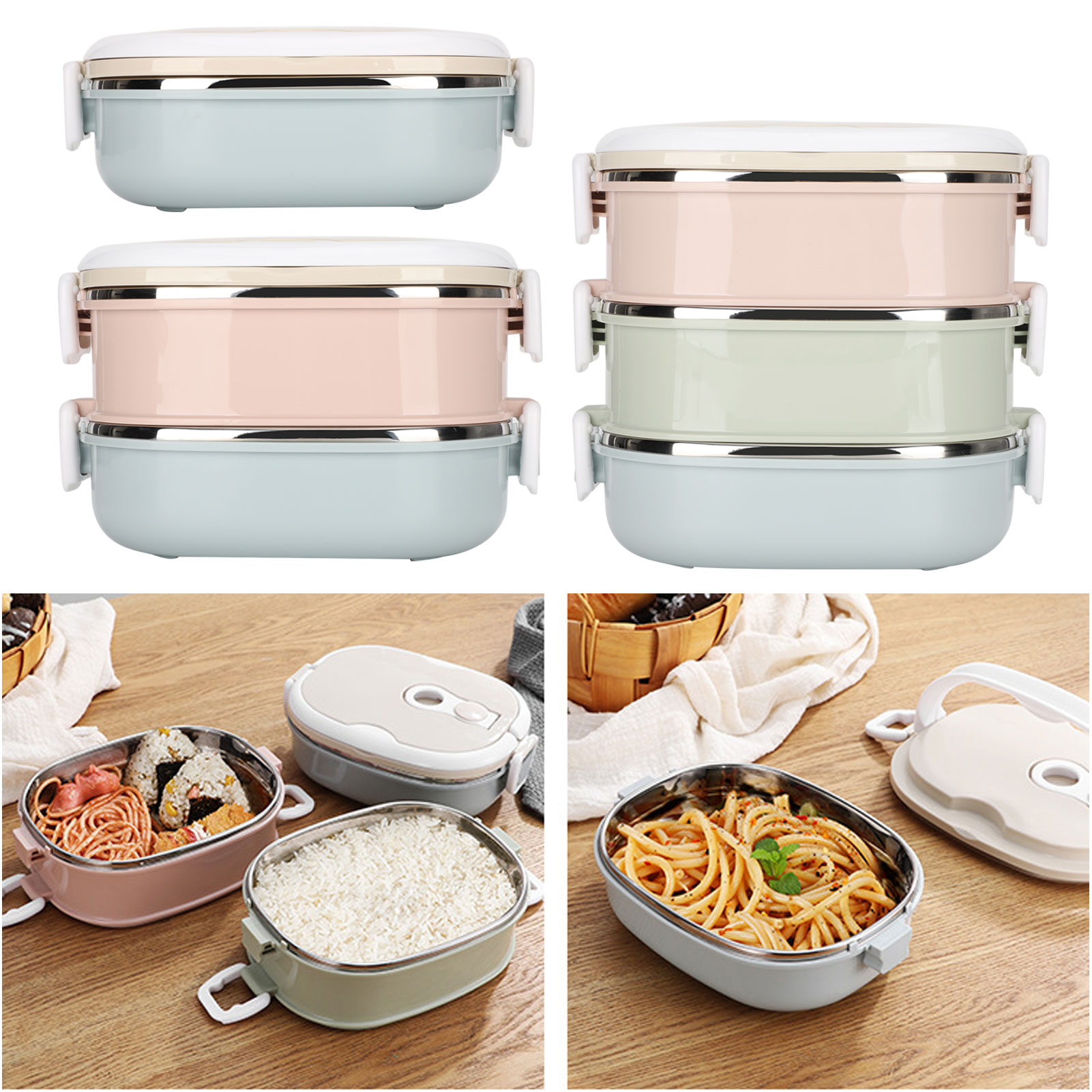 弁当箱弁当箱ポータブルステンレス鋼食品容器学生子供作業キッチ - Baby Kitchen Food のレビューと価格