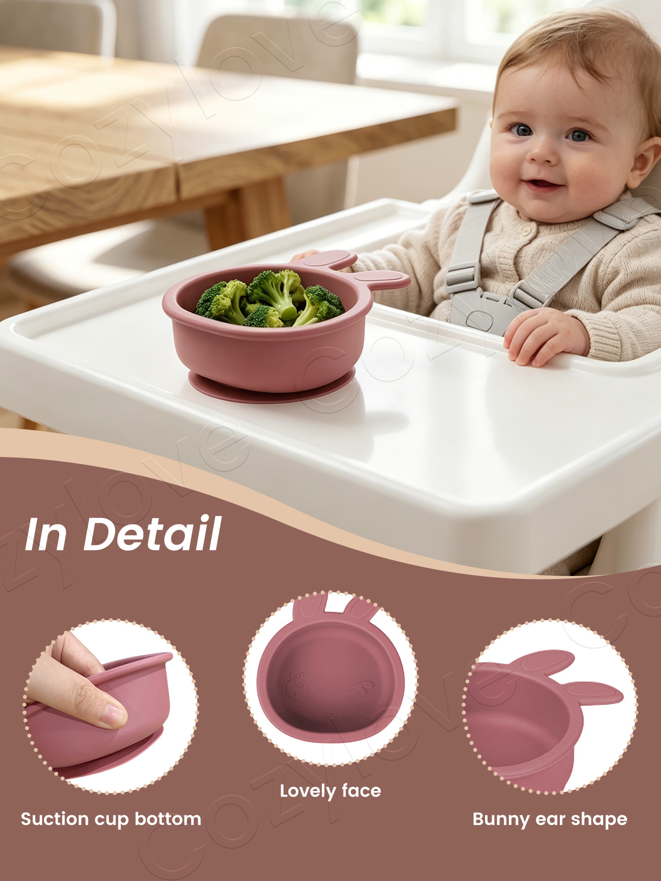 かわいいウサギ耳シリコンベビー吸盤付きボウル、食品グレード滑 - Baby Food Weaning のレビューと価格